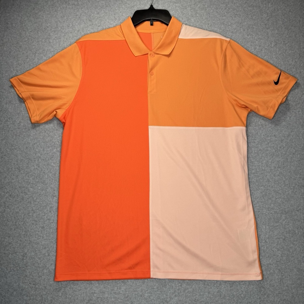 Nike Victory Polo Shirt Mens Large Golf Dri Fit Orange Color Blocked HF5183-871